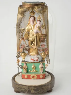 Late 19th Century Terracotta Santibelli Statue under Glass Dome -Vierge d'Accouchée 18"