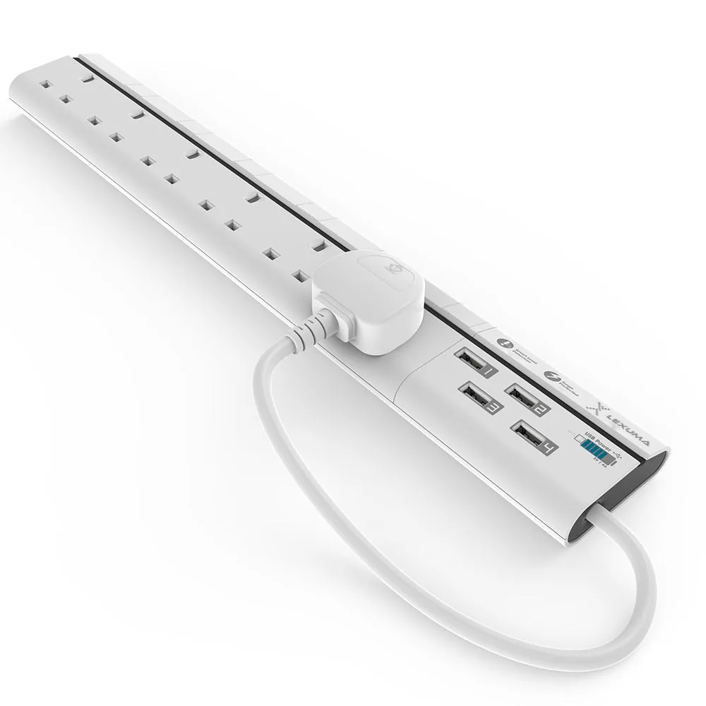 Lexuma XStrip – 6 Gang UK Surge Protector Power Strip with 4 USB Ports