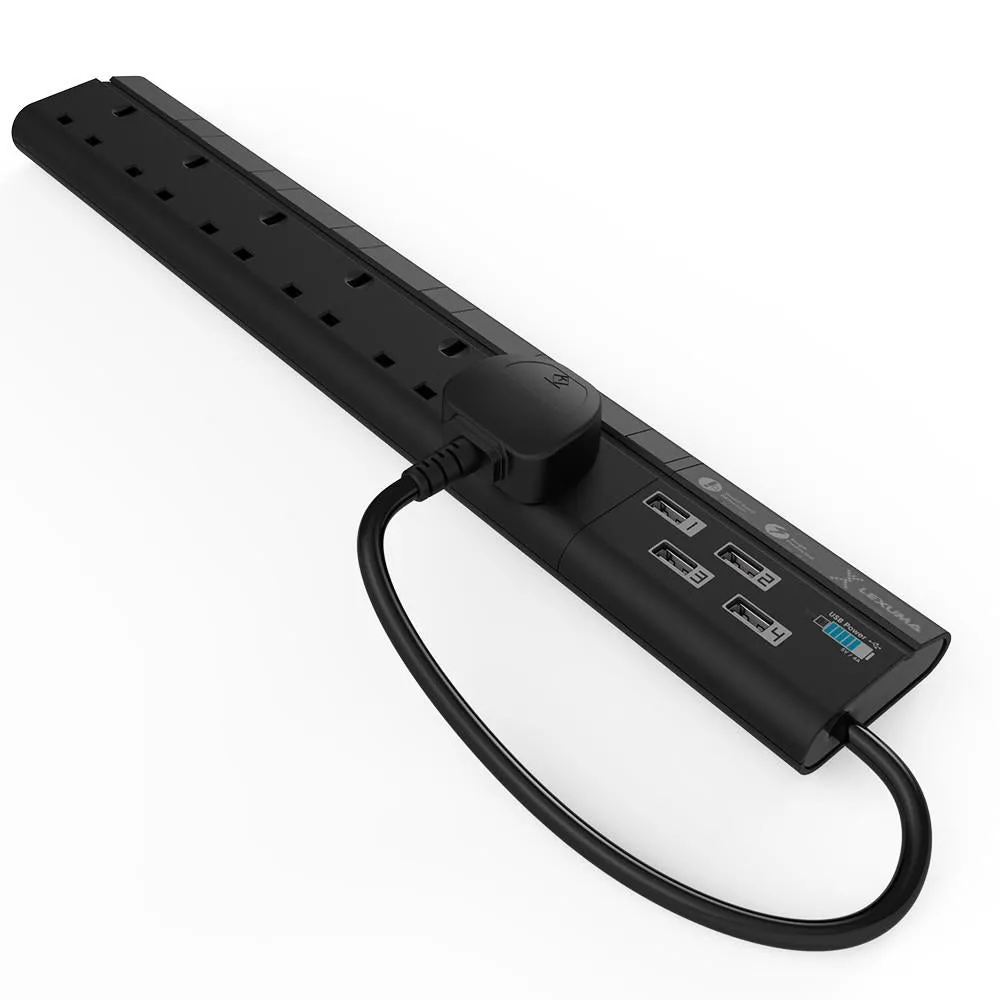 Lexuma XStrip – 6 Gang UK Surge Protector Power Strip with 4 USB Ports