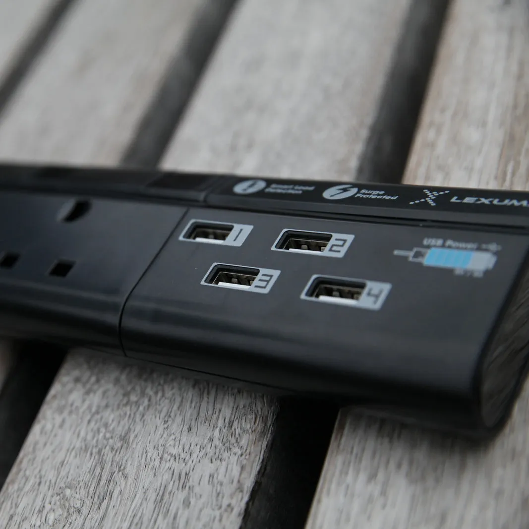 Lexuma XStrip – 6 Gang UK Surge Protector Power Strip with 4 USB Ports