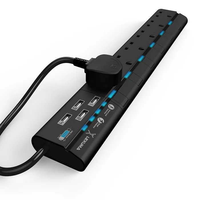 Lexuma XStrip – 6 Gang UK Surge Protector Power Strip with 4 USB Ports