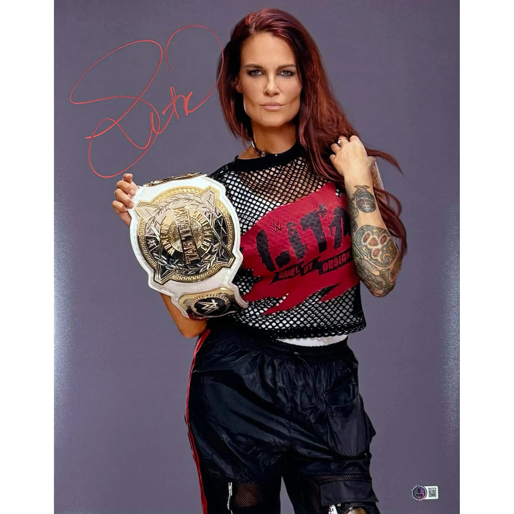 LITA Amy Dumas Autographed 16x20 Championship Belt Photo