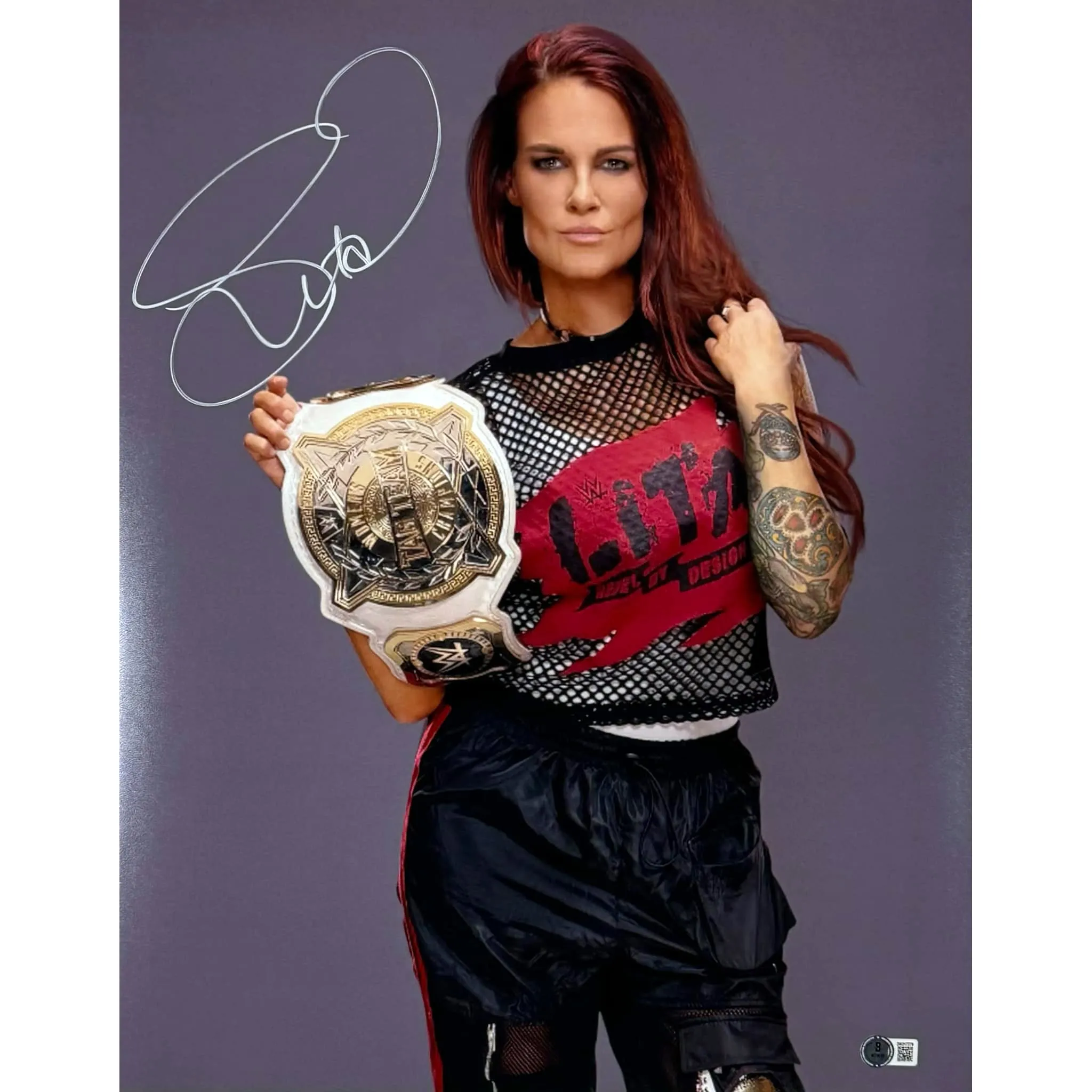 LITA Amy Dumas Autographed 16x20 Championship Belt Photo