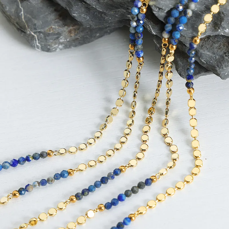 Luxurious Handcrafted Blue Beaded Stone Necklace with Titanium Gold Plating