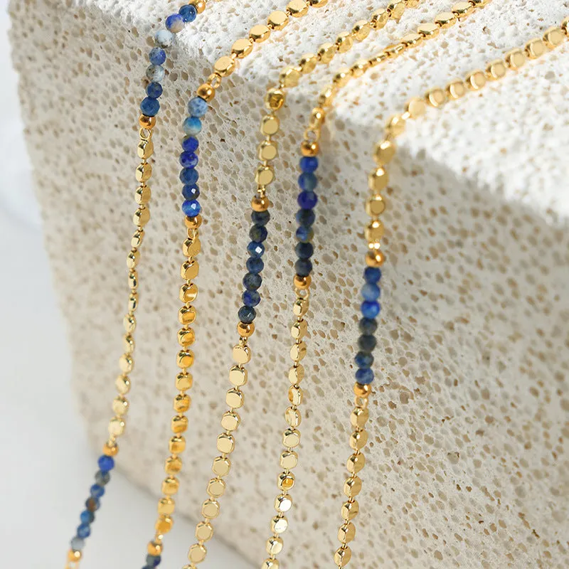 Luxurious Handcrafted Blue Beaded Stone Necklace with Titanium Gold Plating