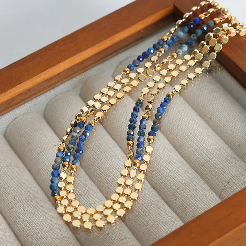 Luxurious Handcrafted Blue Beaded Stone Necklace with Titanium Gold Plating