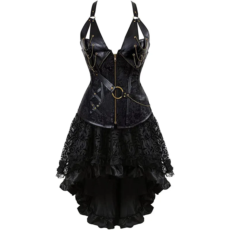 Machinery Steampunk Corset Womens Party Costume Skirt Set