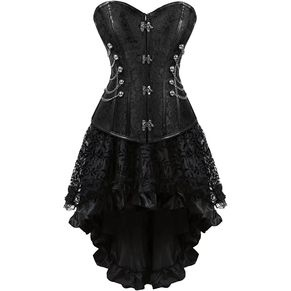 Machinery Steampunk Corset Womens Party Costume Skirt Set