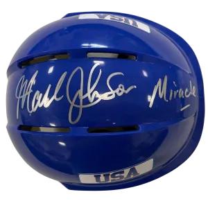 Mark Johnson Autographed Royal Blue Mini Helmet "Miracle" (#10/10)