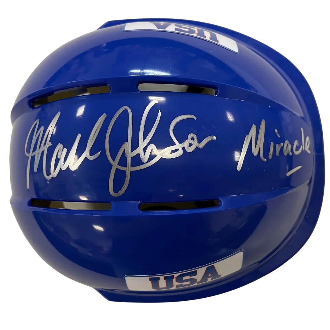 Mark Johnson Autographed Royal Blue Mini Helmet "Miracle" (#10/10)