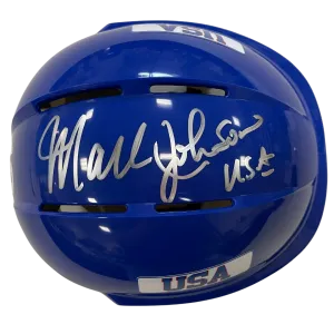 Mark Johnson Autographed Royal Blue Mini Helmet "USA" (#1/10)