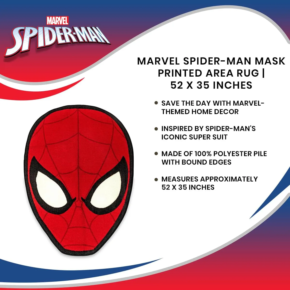 Marvel Spider-Man Mask Printed Area Rug | 52 x 35 Inches