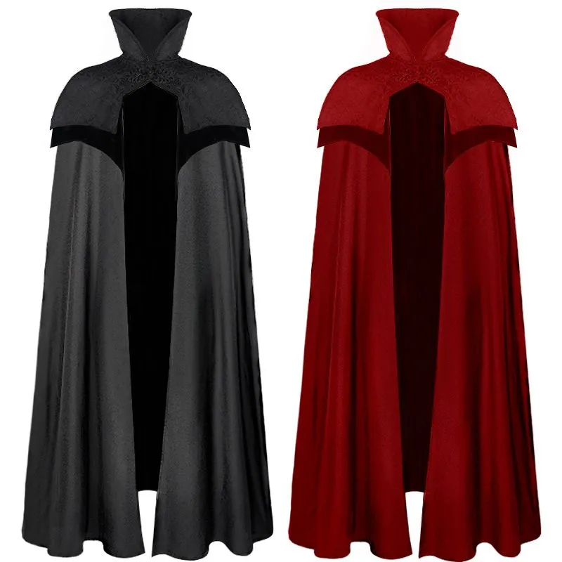 Medieval Men's Cloak with Jacquard Double-Layered Shawl Gothic Pirate Vampire Cloak