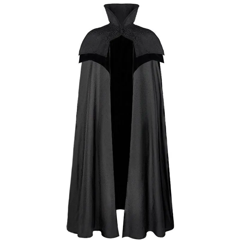 Medieval Men's Cloak with Jacquard Double-Layered Shawl Gothic Pirate Vampire Cloak