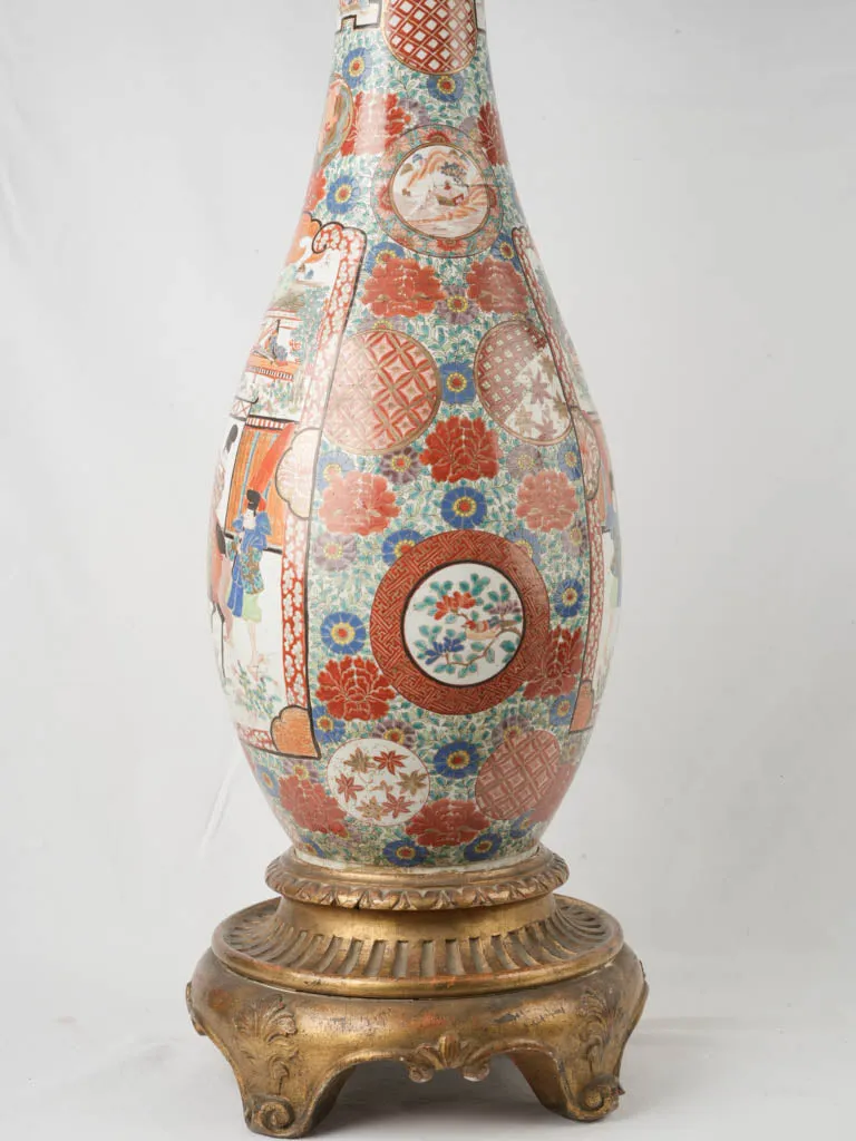 Monumental Pair of Late 19th-Century Japanese Imari Porcelain Vases on Gilded Bases 49½"