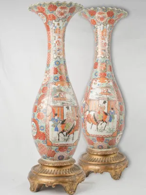 Monumental Pair of Late 19th-Century Japanese Imari Porcelain Vases on Gilded Bases 49½"