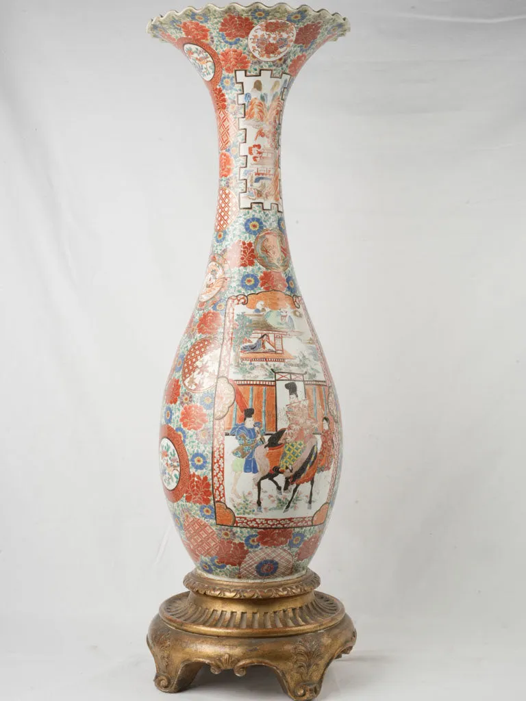 Monumental Pair of Late 19th-Century Japanese Imari Porcelain Vases on Gilded Bases 49½"