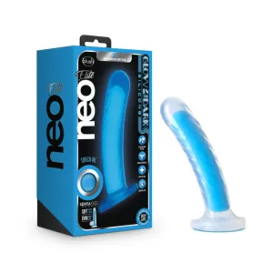 Neo Elite By Blush® | Tao Glow In The Dark Neon Blue: 7-Inch Long Dildo - Made with Purio™ Silicone & SensaFeel® Dual Density Realistic Technology