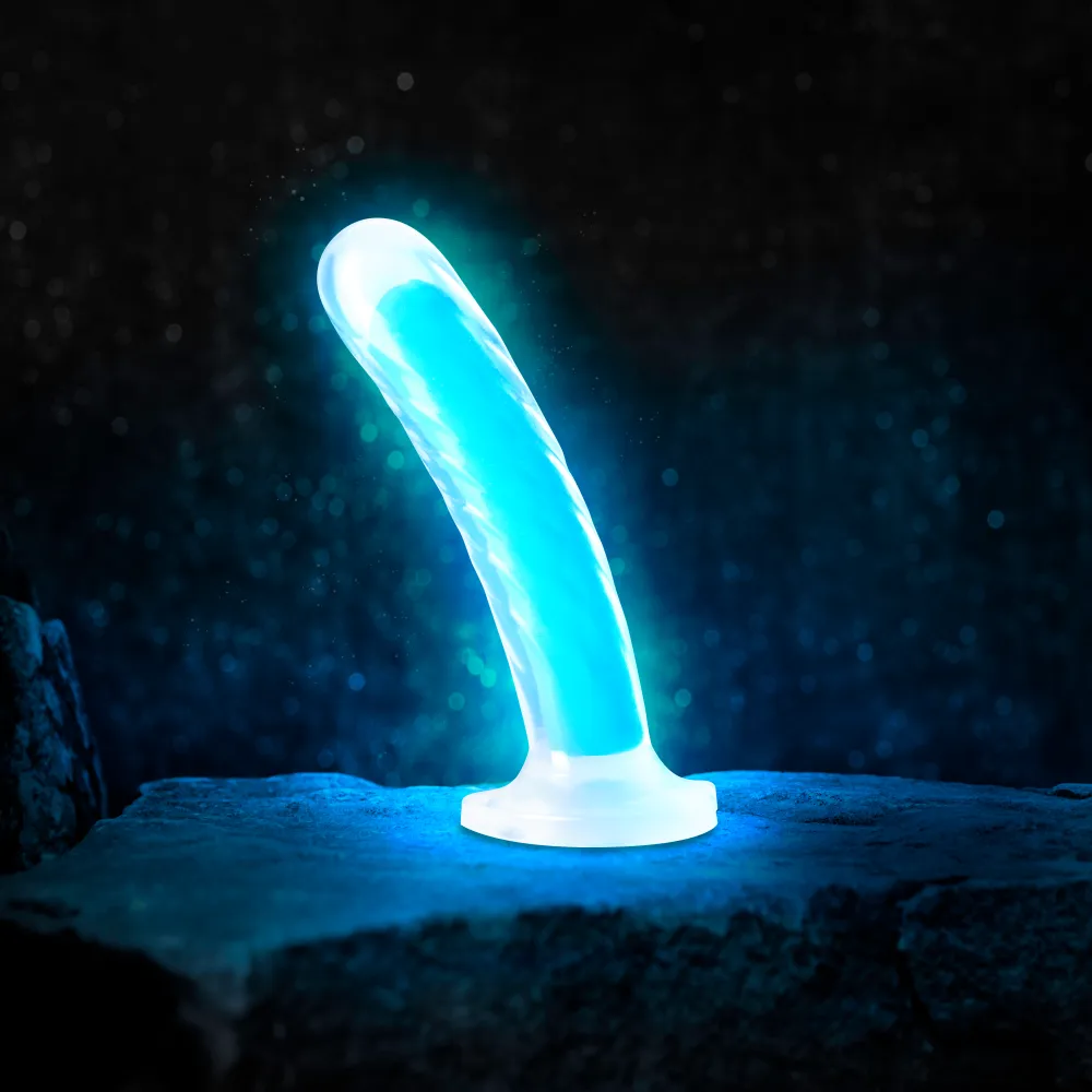 Neo Elite By Blush® | Tao Glow In The Dark Neon Blue: 7-Inch Long Dildo - Made with Purio™ Silicone & SensaFeel® Dual Density Realistic Technology