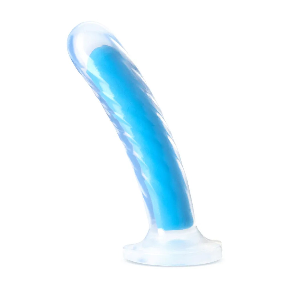 Neo Elite By Blush® | Tao Glow In The Dark Neon Blue: 7-Inch Long Dildo - Made with Purio™ Silicone & SensaFeel® Dual Density Realistic Technology