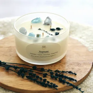 Neptune Intention Candle: Aquamarine   Celestine Crystals