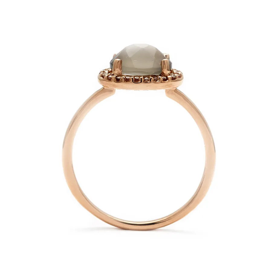 Pavé Amulet Ring - 14k Gold, Grey Moonstone & Champagne Diamond