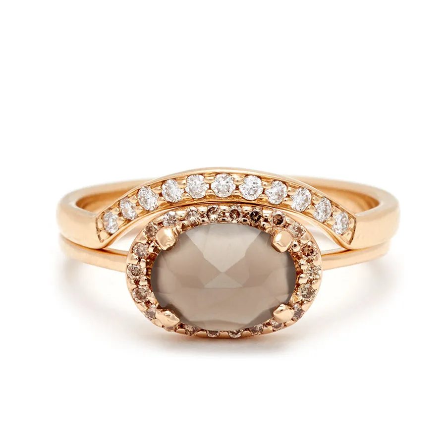 Pavé Amulet Ring - 14k Gold, Grey Moonstone & Champagne Diamond