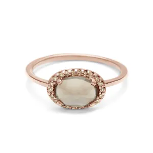 Pavé Amulet Ring - 14k Gold, Grey Moonstone & Champagne Diamond