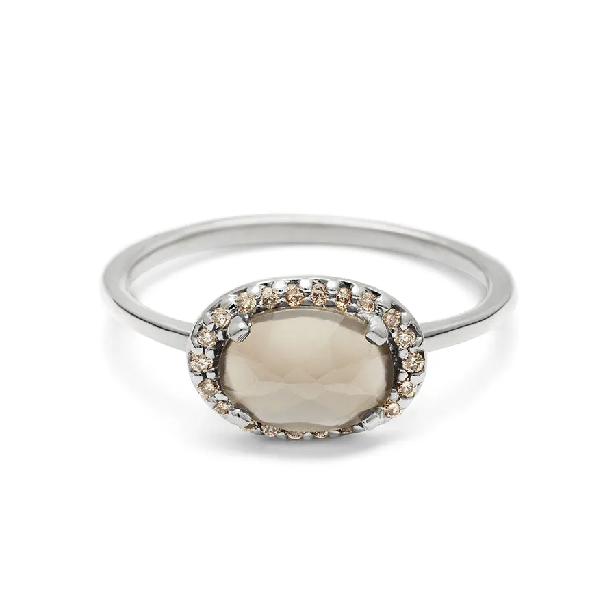 Pavé Amulet Ring - 14k Gold, Grey Moonstone & Champagne Diamond