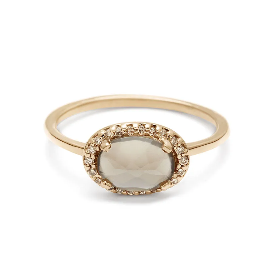 Pavé Amulet Ring - 14k Gold, Grey Moonstone & Champagne Diamond