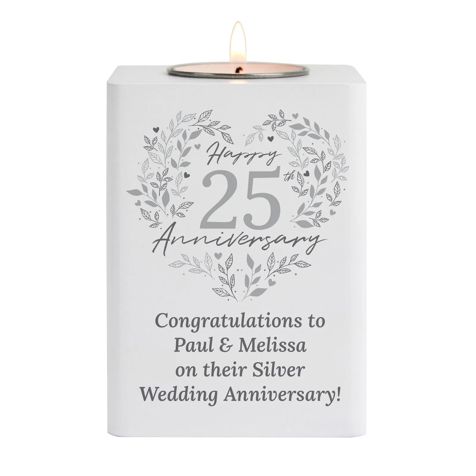 Personalised 25th Silver Wedding Anniversary Tea Light Holder