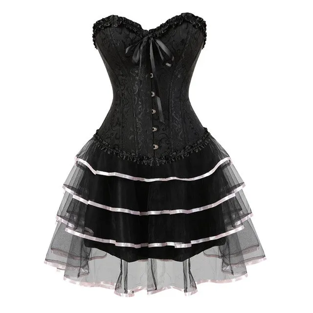 Plus Size Costume Overbust Burlesque Victorian Corset and Skirt Set