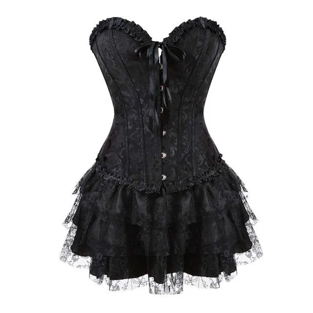 Plus Size Costume Overbust Burlesque Victorian Corset and Skirt Set