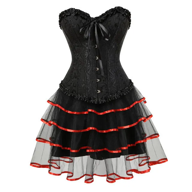 Plus Size Costume Overbust Burlesque Victorian Corset and Skirt Set