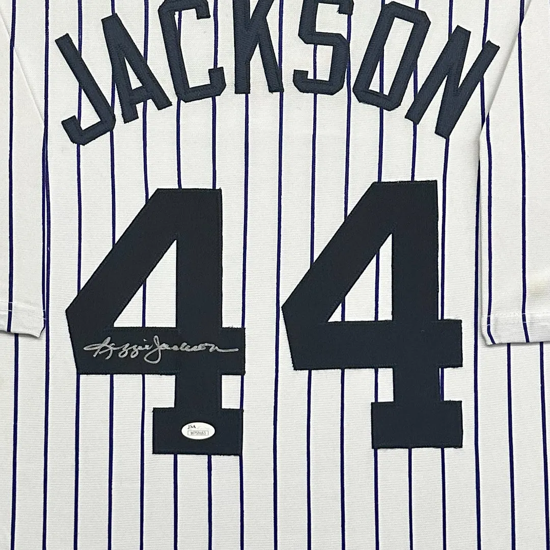 Reggie Jackson Signed New York Pinstripe Custom Suede Matte Framed Baseball Jersey