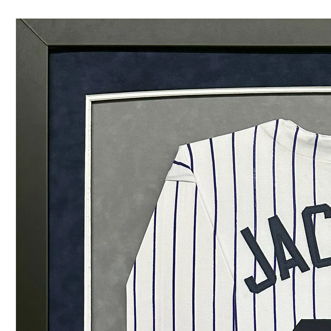 Reggie Jackson Signed New York Pinstripe Custom Suede Matte Framed Baseball Jersey