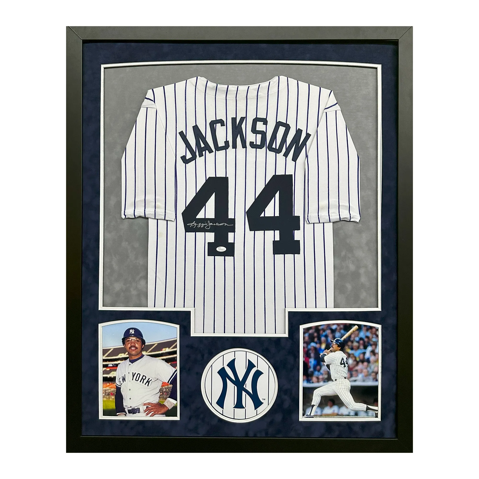 Reggie Jackson Signed New York Pinstripe Custom Suede Matte Framed Baseball Jersey