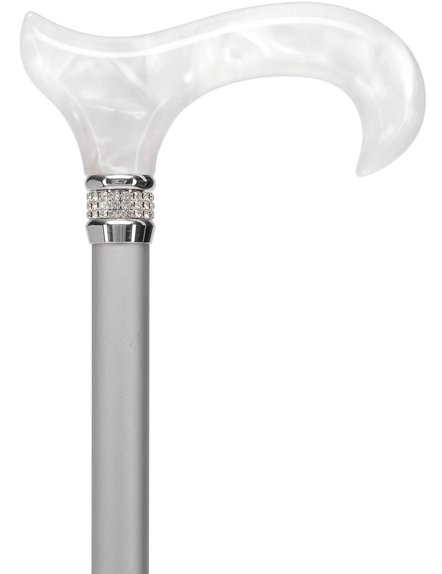 Rhinestone Designer Cane: Platinum Pearlz with White Swirl