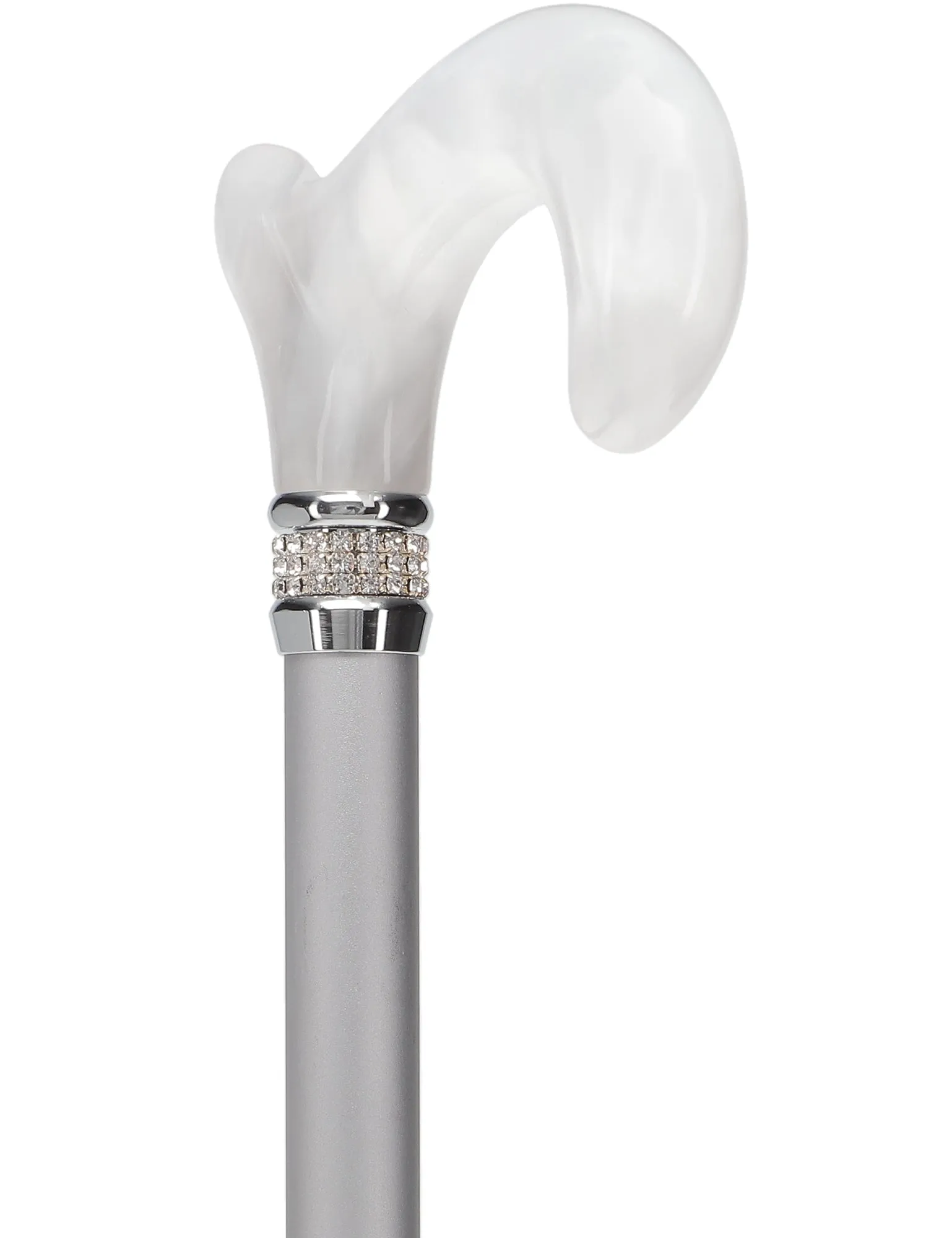 Rhinestone Designer Cane: Platinum Pearlz with White Swirl