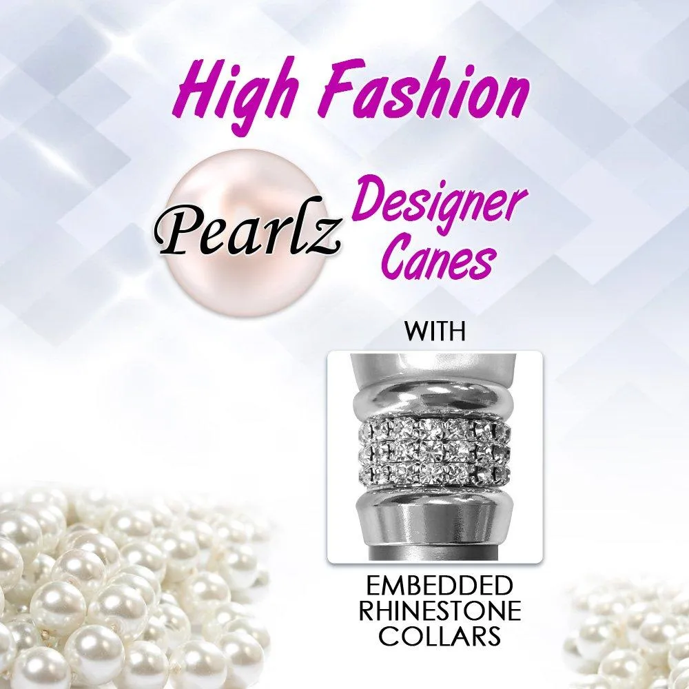 Rhinestone Designer Cane: Platinum Pearlz with White Swirl