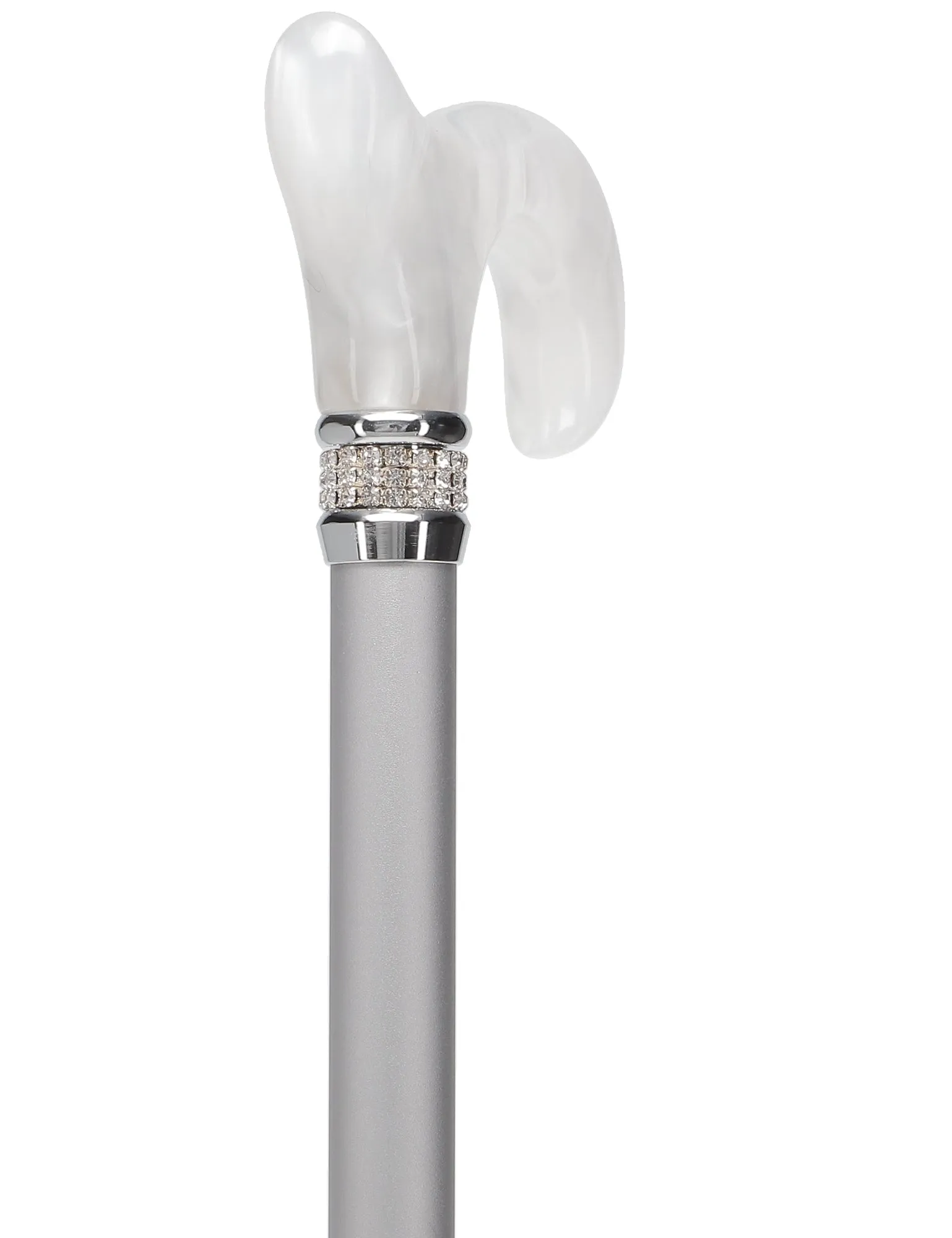 Rhinestone Designer Cane: Platinum Pearlz with White Swirl