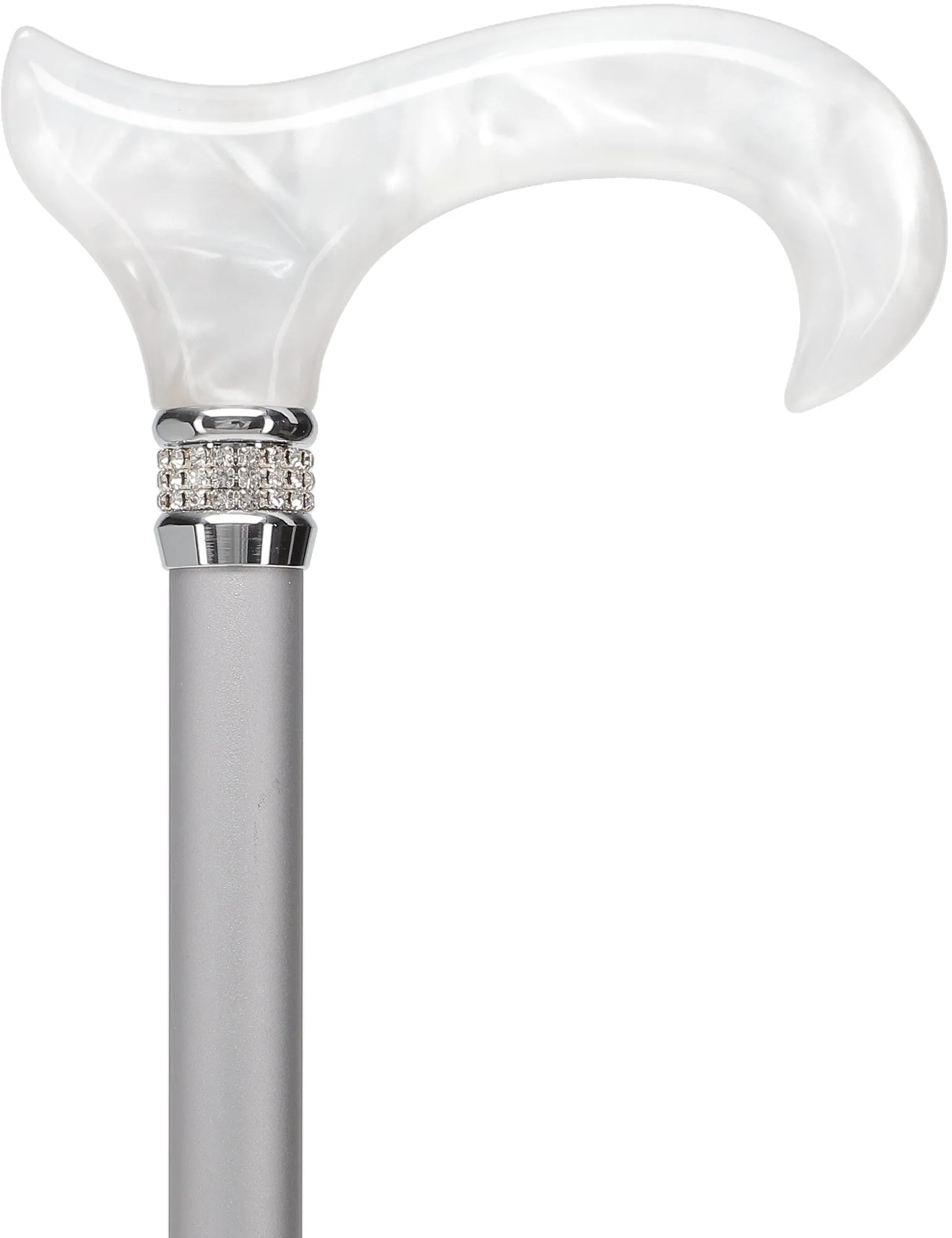 Rhinestone Designer Cane: Platinum Pearlz with White Swirl