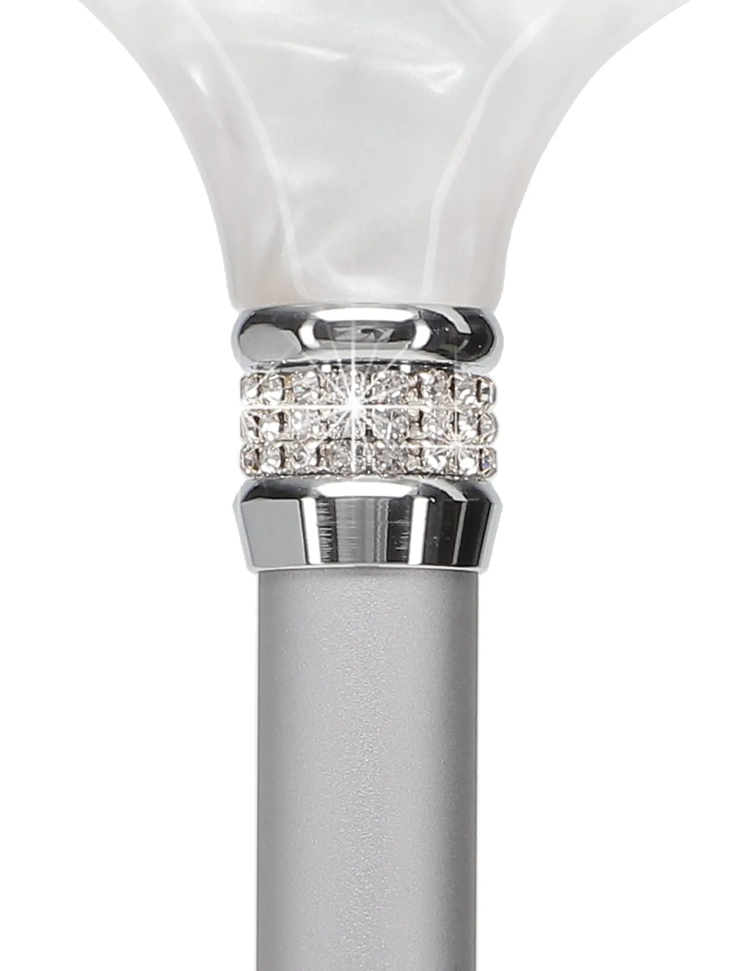 Rhinestone Designer Cane: Platinum Pearlz with White Swirl