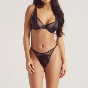 Rose Balcony Bra  - Black