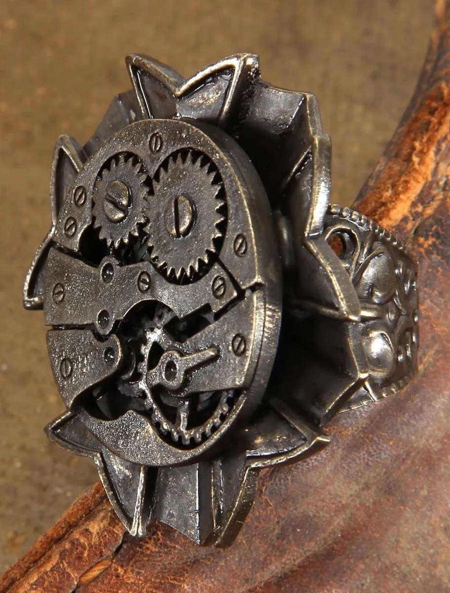 Steampunk Antique Watch Gears Costume Ring Adult