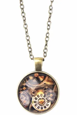 Steampunk Clock Antique Round Necklace