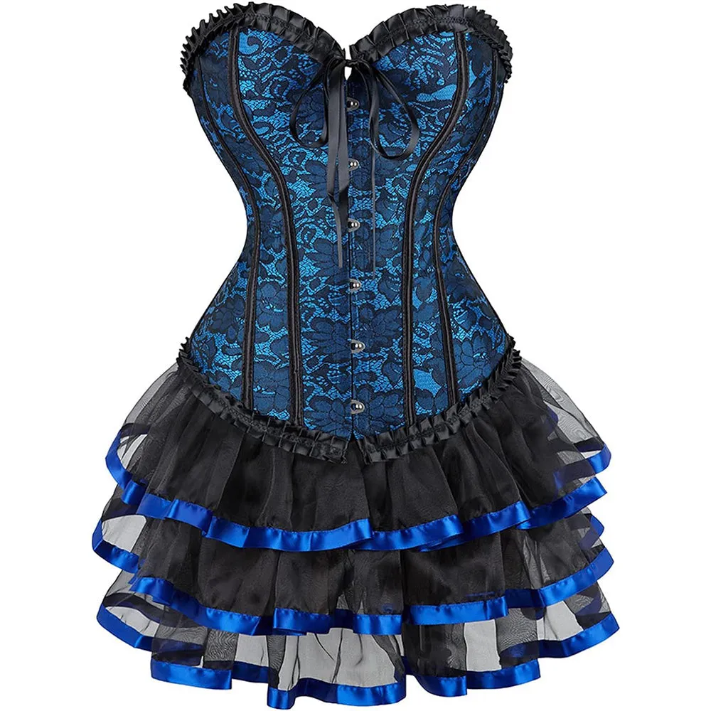 Steampunk Costume Women Corset Dress Gothic Corset Skirt Set Burlesque Dress Costume