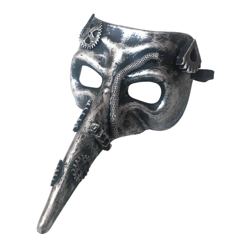 Steampunk Long Nose Silver Mask Without Goggles