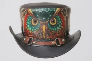 Steampunk Owl Crazy Skull Ring Band Leather Top Hat Wisdom