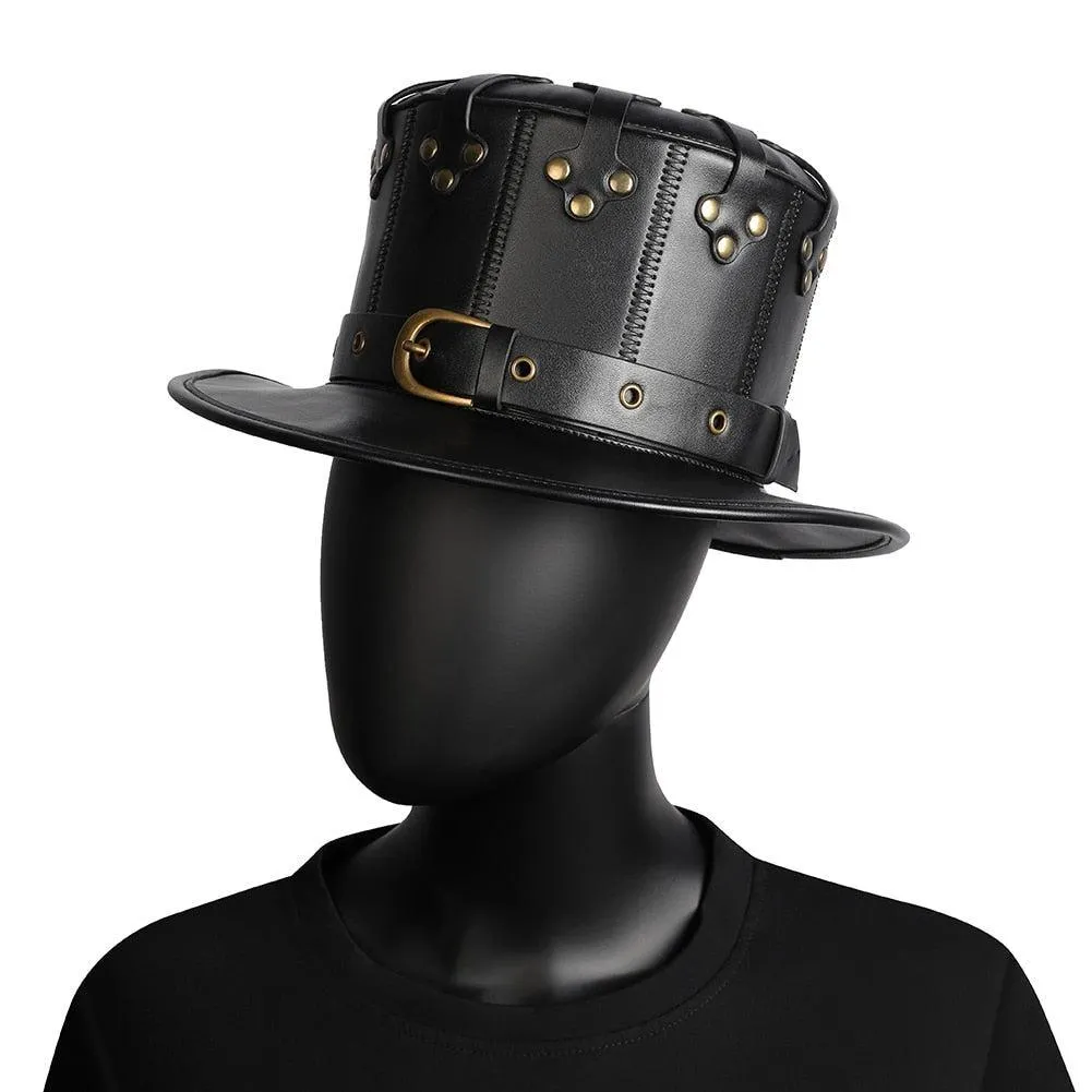 Unisex Black Leather Top Hat